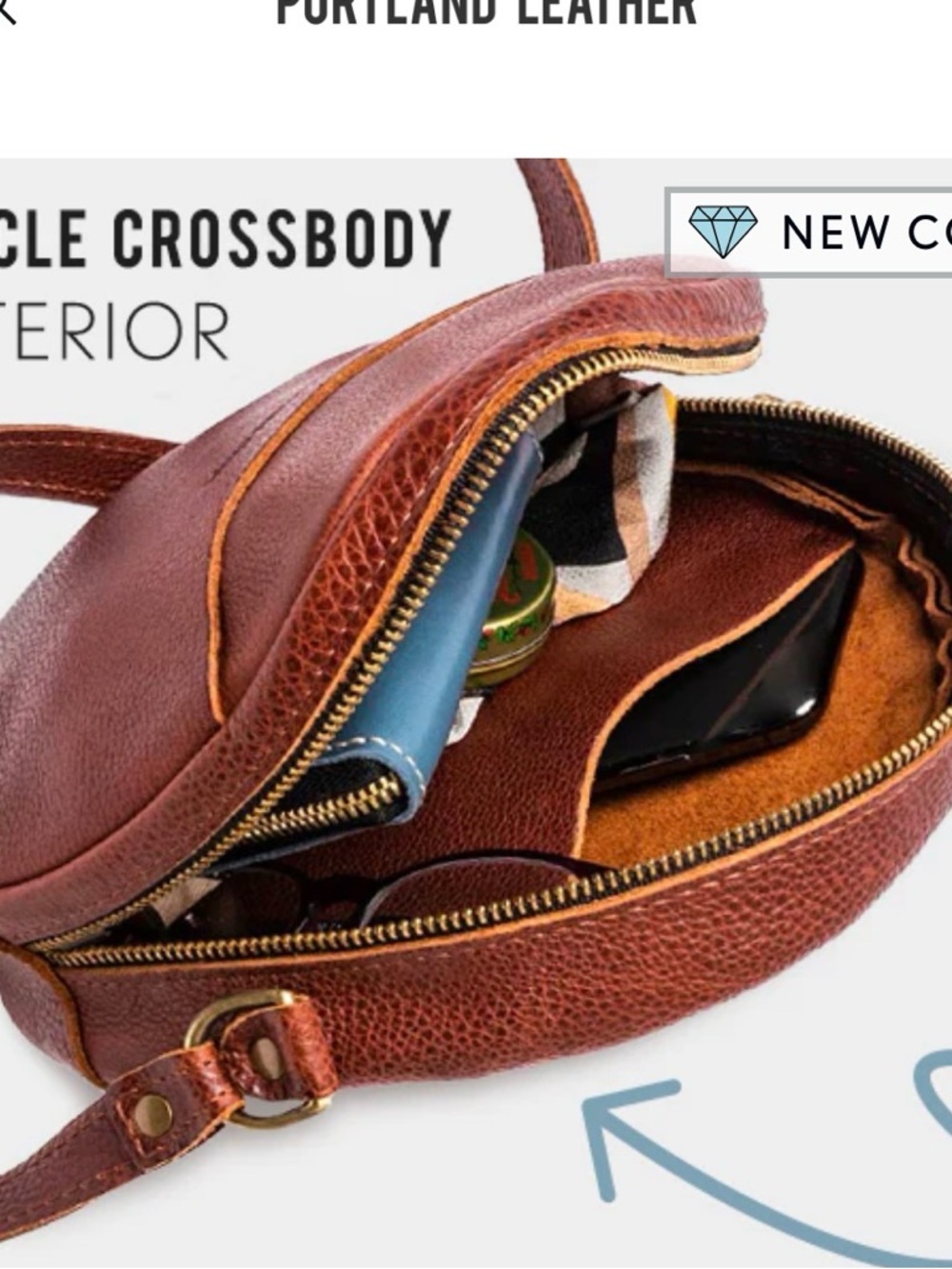 Portland Leather Circle Crossbody Bag - Turquoise - Picture 2 of 7